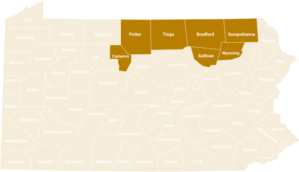PA map of counties